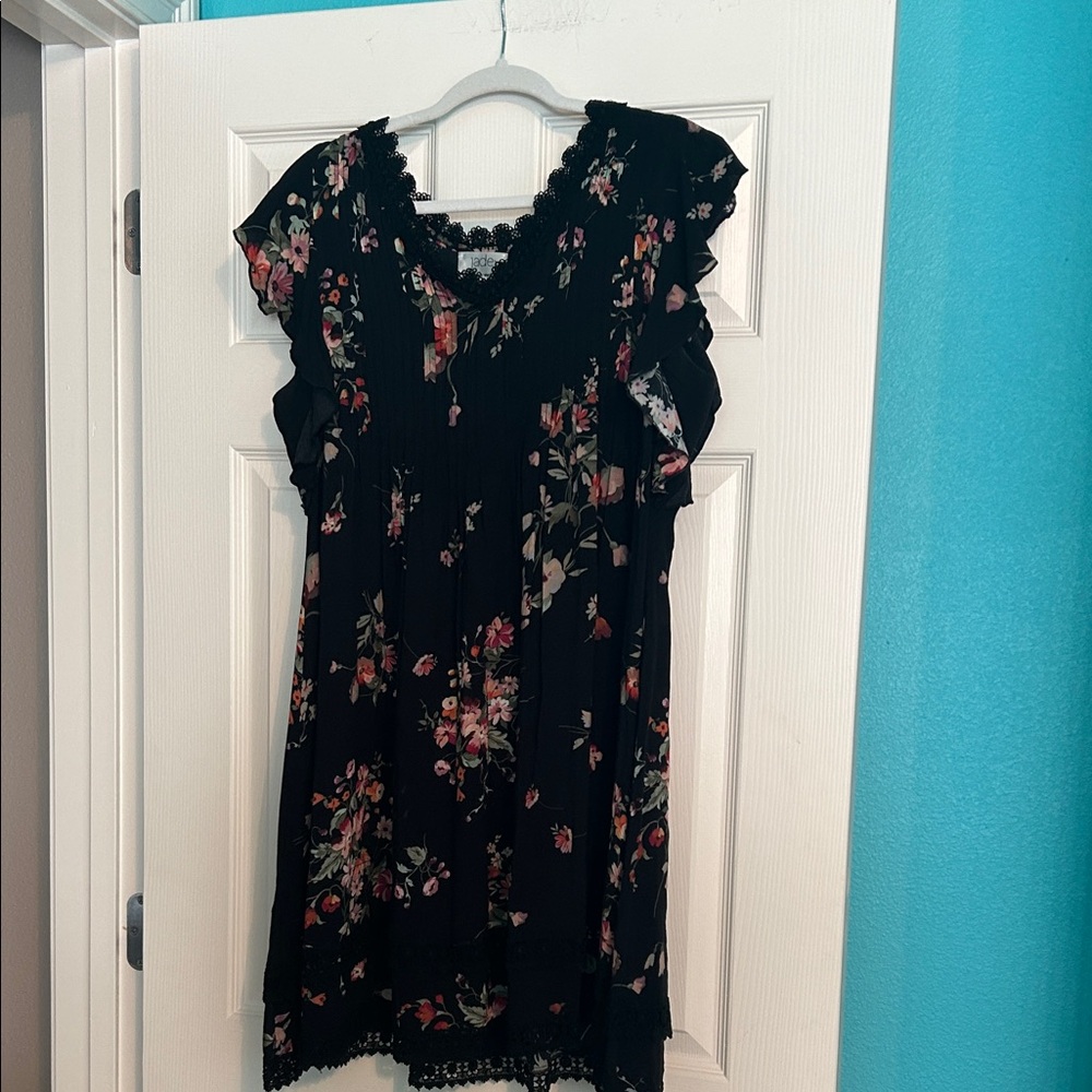 Johnny Was Black Floral Mini Dress